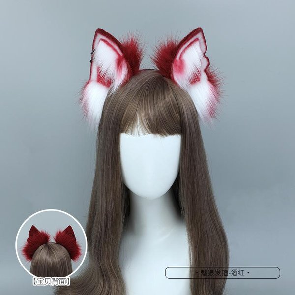 Nowe Szare Wilcze Lisią GłOwę Nakrycie GłOwy Futrzaste Kocie Uszy Kocie Ogon Akcesoria Do Kostiumu Uszy Jackala Opaska Na GłOwę RęCznie Robione Anime Cosplay Lolita Kc Lol Akcesoria White-image