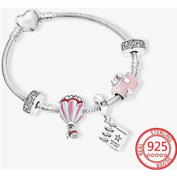 RomáNtico Plata De Ley 925 CorazóN Polvo Amor Murano Amor De Madre Set De Pulsera De Serpiente JoyeríA De Marca De Moda DIY Pulsera 20Cm White-image
