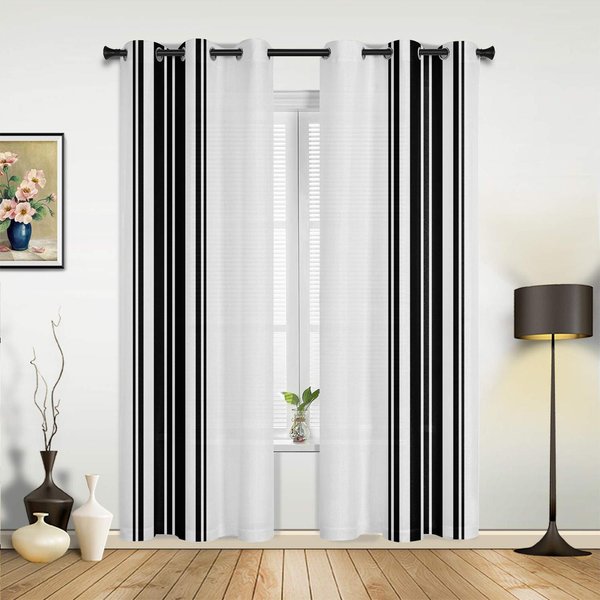 Czarne Paski Luksusowe ZasłOny Okienne Do Salonu Sypialni WystróJ Domu Kuchnia Na ZasłOny Okienne 135W X 160H(Cm) X1-image