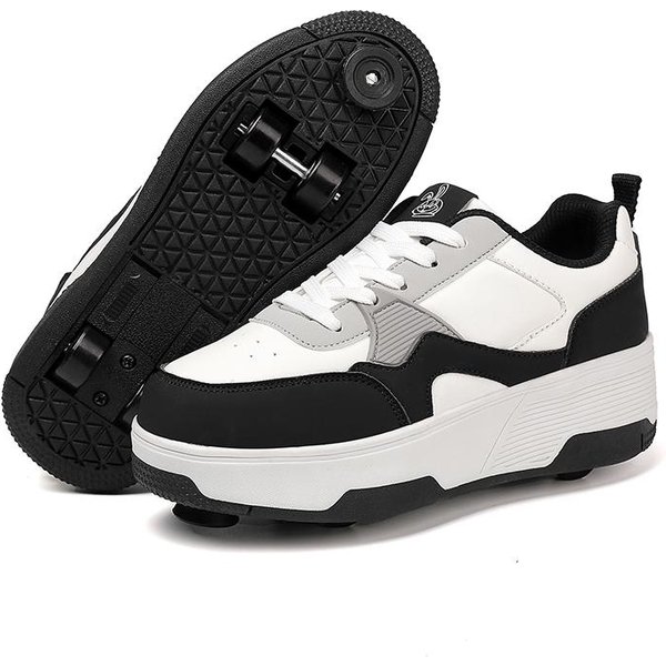 Zapatos De Patines Para NiñOs Zapatos Planos Desmontables Cuatro Ruedas Zapatillas De Patines Para NiñAs Zapatos De Skate Para NiñOs 38 Blanco/Negro-image