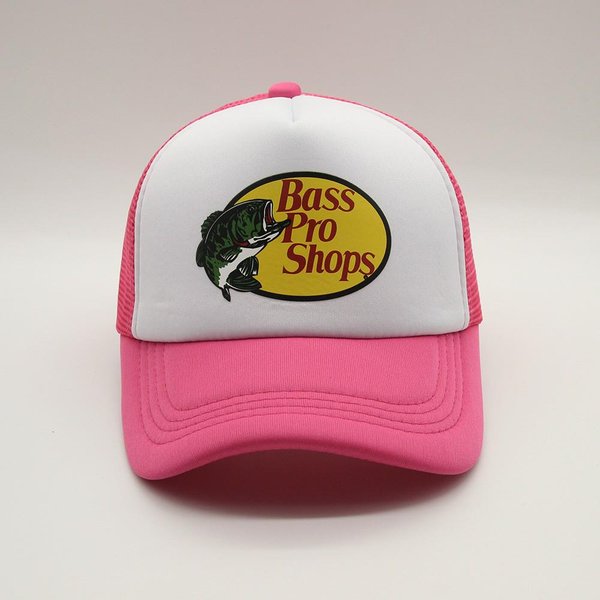 Gorra De BéIsbol Estampada Estilo Europeo-Americano Bass Pro Shops Para Deportes Al Aire Libre Y Pesca Adjustable Blanco/Rojo Rosa-image
