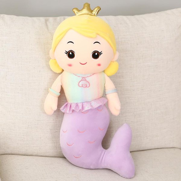MuñEca De Peluche Sirena Con Corona De 30/40/55 Cm Juguete De Figura De Peluche De Princesa De Dibujos Animados Animal De Peluche Almohada Para Dormir Regalo NiñOs NiñAs CumpleañOs 55Cm-image