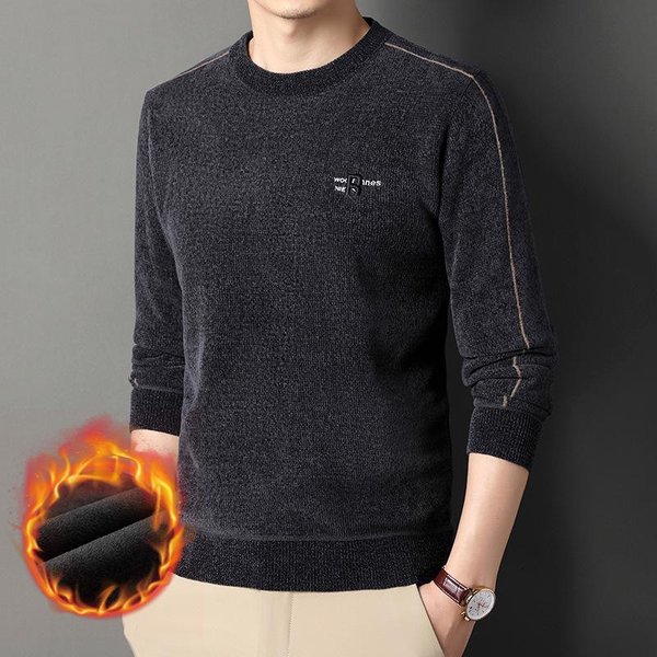 SuéTer De Terciopelo De Cuello Redondo Para Hombre Invierno Nuevo Juventud Estilo Coreano Trendy SuéTer De Chenilla Base Xxxxl Black-image