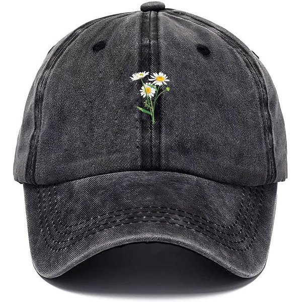 Gorra De BéIsbol Bordada Con Flores AlgodóN Lavado Vintage Gorra De Papá Moda Streetwear Hip Hop Ajustable Unisex Casual Gorra De Verano Blue-image