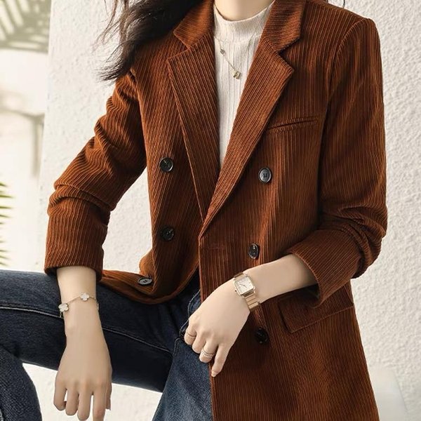Chaqueta De Traje De Pana Para Mujer Para Primavera Y OtoñO Nuevo Estilo Coreano Estilo BritáNico Top De Traje Casual L MarróN-image