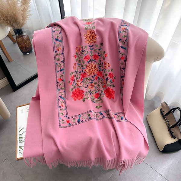 Bufanda Bordada De Lujo Moda Elegante Para Mujer Invierno Gruesa CáLida Para El Cuello Pashmina Bufandas De Flecos Largos Manta De Dama Chal Suave Pink-image