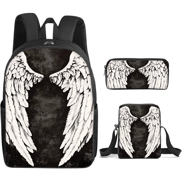 Alas De ÁNgel 3 Piezas/Set Mochila Con Bolsos Cruzados ,Bolsas Para LáPices Para NiñO/NiñA Mejor Regalo Caricatura Plana 2D Bolsas Escolares Para Estudiantes-image