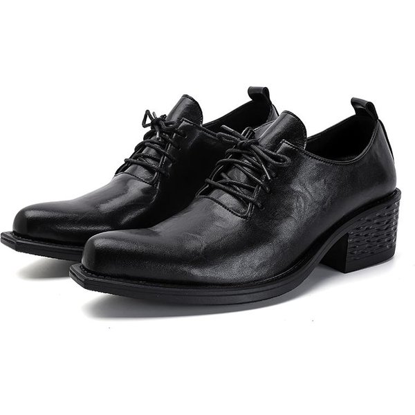 MęSkie Buty ZwięKszająCe Wzrost 5,5 Cm Obcas SkóRzane Oksfordy Sznurowane Kwadratowy Nosek Luksusowe Buty Formalne Weselne Imprezowe Buty DodająCe Wzrostu 43 Black-image