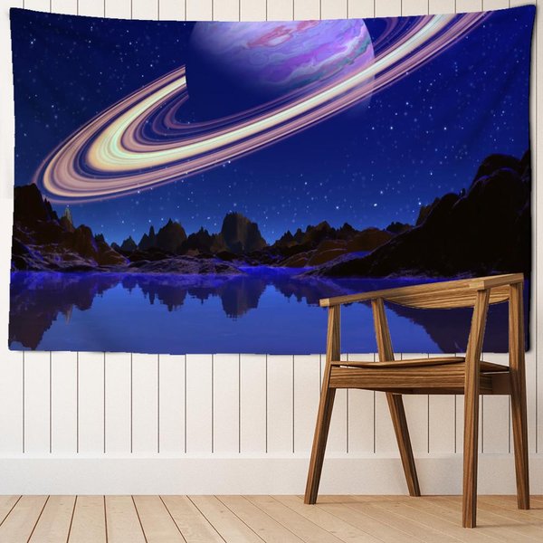 Tapiz De Pared Con DiseñO De Planeta Espacial, PsicodéLico, Gitano, Hippie, Bohemio, Ciencia FiccióN, Arte, Mandala, DecoracióN Del Hogar 95X70Cm Blue-image