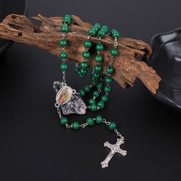 Drewniany Naszyjnik RóżAniec Dla Kobiet 6MM Drewniane Koraliki Do Modlitwy DłUgi ŁAńCuszek Religijny Wisiorek KrzyżYk Matki BożEj MęSka BiżUteria Imprezowa Prezent-image