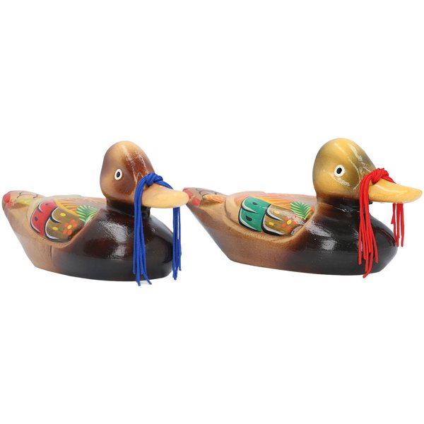 1 Par Figura De Patos Mandarines De Madera Coloridos PáJaros Del Amor Estatua De Pato Escultura Decorativa Hecha A Mano-image
