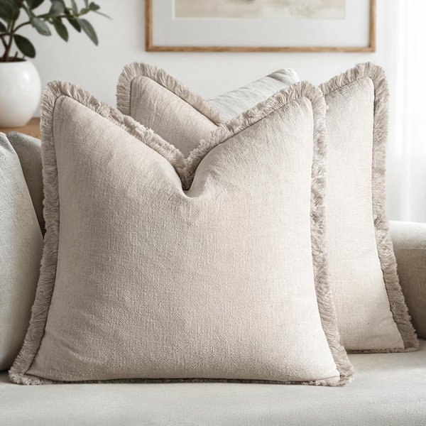 Fundas De CojíN Lumbar De Lino Con Flecos 30X50Cm, Funda De CojíN Boho Acogedora Con Borlas, Funda De Almohada De Acento Suave Para Sofá Cama 50X50Cm-image