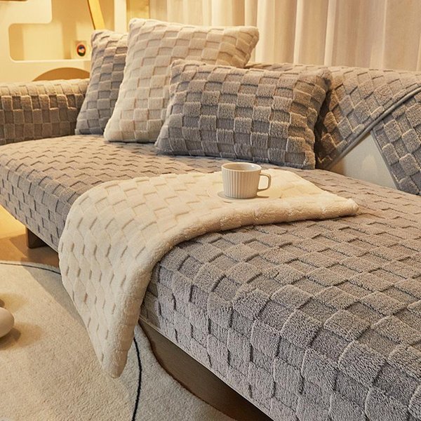 Toalla De Sofá Moderna Con Rejilla De Bultos Invierno Lana De Cordero Espesar Felpa Suave Y Lisa Fundas De Sofá Para Sala De Estar Antideslizante Cubre Sofá 70X70Cm 1Pcs-image
