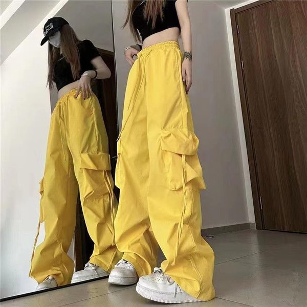 Pantalones Casuales Para Mujer En Verano Nuevos De Pierna Recta Con CaíDa De Pierna Ancha Pantalones De Trabajo De Cintura Alta Pantalones Ajustados 3XL Amarillo-image