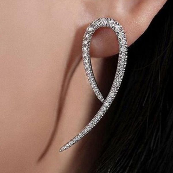 Huitan Pendientes Largos Simples Y Elegantes Para Mujer Color Blanco Circonita CúBica Brillantes Pendientes De BotóN De Moda Para Mujer JoyeríA Nueva Brown-image
