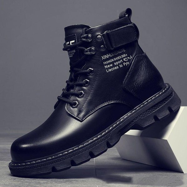 Botas De Hombre De OtoñO E Invierno, Botas Martin De CañA Media Alta, Botas Casuales De Cuero Para Hombre Con Engrosamiento De Pelo 44-image