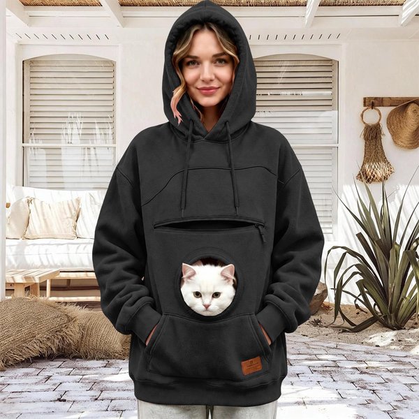 Unisex Bluza Z Kapturem I Kieszenią Na ZwierzęTa, Z DłUgim RęKawem, Dla I Psa, Modny Sweter XL-image