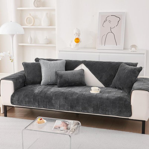 CojíN De Sofá De Terciopelo De Cristal Grueso Bordado Funda Para CojíN De Sofá Moderna Simple Color SóLido Tela Antideslizante Funda Para Sofá 70*70Cm Gray-image