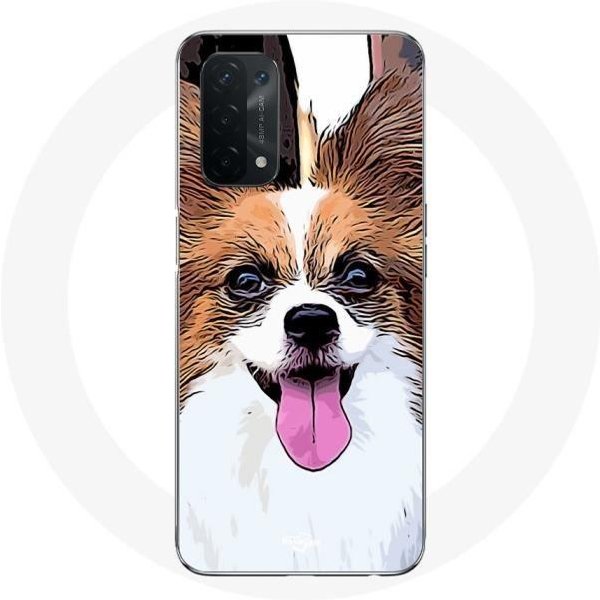 Funda Para Oppo A74 Spaniel Continental Enano Mariposa Cachorro Blanco Y MarróN-image