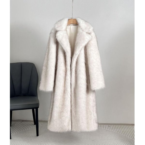 Damski PłAszcz Z Bardzo DłUgim KołNierzem Ze Sztucznego Futra, PłAszcz Ze Sztucznego Futra 2XL White-image