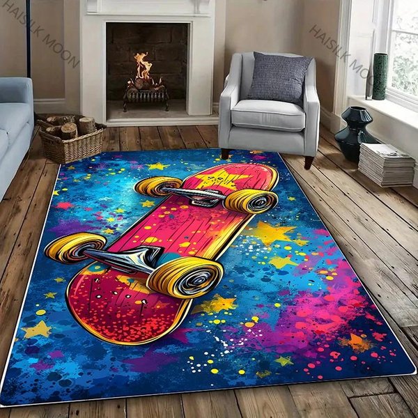 1 Szt. Dywanik Z Nadrukiem Deskorolki, AntypośLizgowy Dywanik PodłOgowy Do Pokoju DziecięCego, Salonu, Sypialni, Dekoracja Sofy 70X100Cm (28X39In)-image