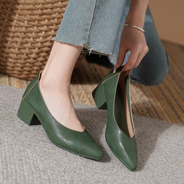 Zapatos De Moda De Seguimiento Nuevos VersáTiles De Cuero Suave De Punta De Boca Baja Lujo TacóN Medio VersáTiles Tacones Altos Zapatos De Mujer 39-image