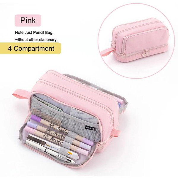 Suministro Premium Alta Calidad Angoo Estuche Grande De 4 Compartimentos Bolsa Para BolíGrafos Estuches Escolares Para Estudiantes Bolsa De CosméTicos Organizador De PapeleríA Oficina Color Rosa-image