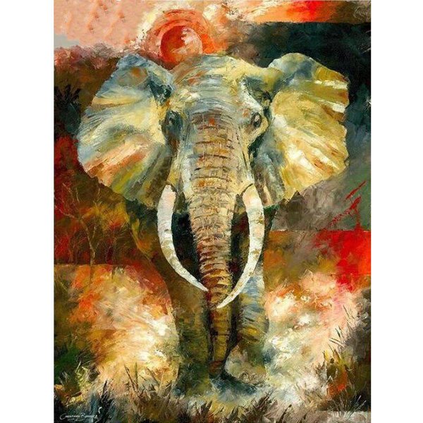5D Diament Haft Kolorowe SłOnie Diament Malarstwo PełNe OkrąGłE WiertłA Mozaika DżEtóW 20X30CM Beige-image