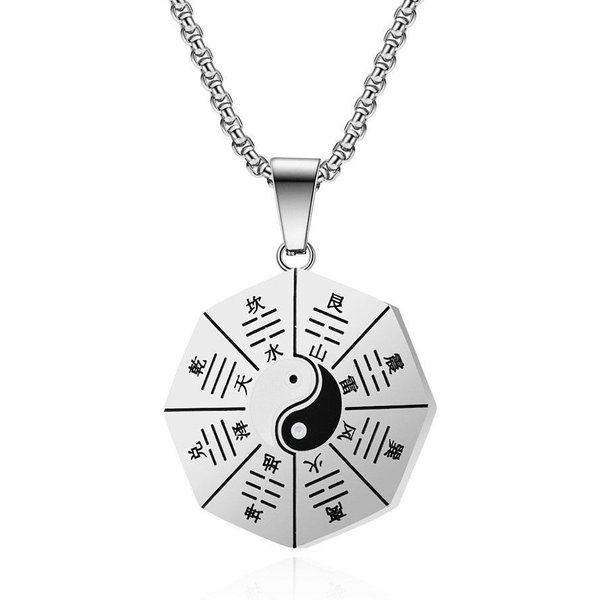 Collar Colgante De Acero De Titanio Estilo ÉTnico Vintage Diagrama Bagua De Tai Chi White-image