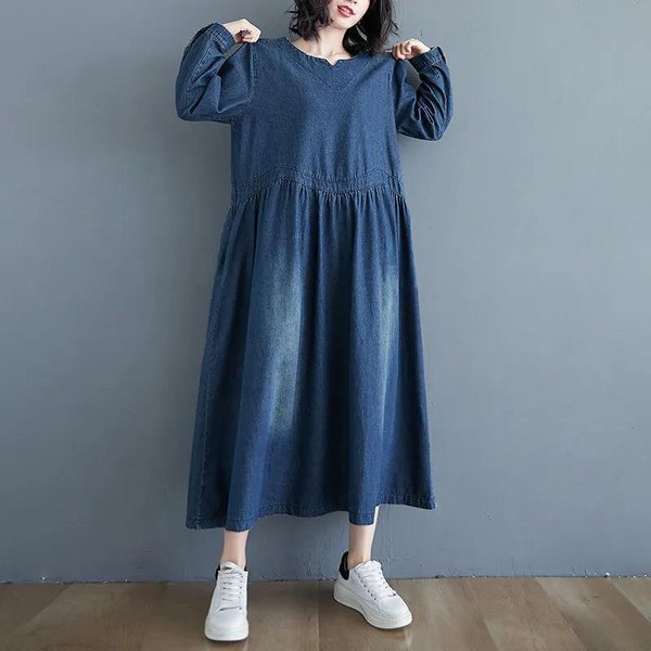 Vestido Vaquero De Mujer De Manga Larga Para Primavera Y OtoñO, Vestido Holgado Por Encima De La Rodilla XL Gray-image