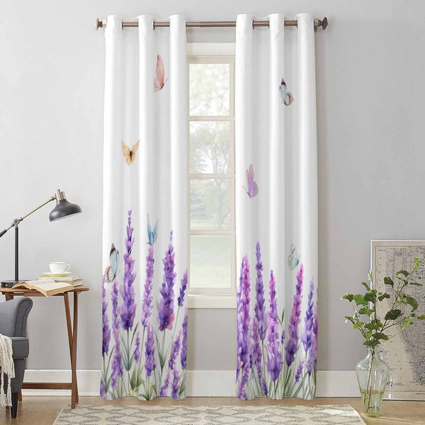 Wiosenna Akwarela Lawendowy Motyl ZasłOny Okienne Do Salonu Luksusowe ZasłOny Do Sypialni Kuchenne Rolety ZasłOny 135W X 115H(Cm) X1-image