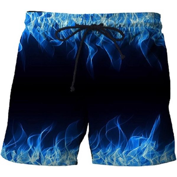 MęSkie Spodnie PlażOwe Z Graficznym PłOmieniem 3D Drukowane SzybkoschnąCe Szorty MęSkie Szorty Casual Spodnie Sportowe Bermudy KąPielóWki 5XL Blue-image
