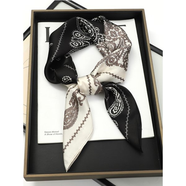 Luksusowe Szale Dla Kobiet Szal Z Nadrukiem Jedwabny Satynowy HidżAb Szalik Damska Bandana 70*70Cm Kwadratowe Szale Szaliki Dla Pań Gray-image