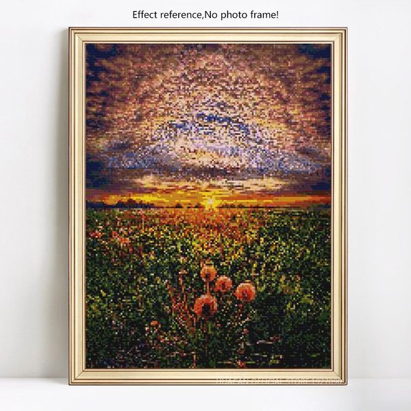 Pintura De Diamantes Amanecer Pradera Pantalla Completa Bordado De Diamantes Redondo Completo Punto De Cruz 20X30CM-image
