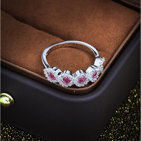 Nuevo Micro Set Anillo De Compromiso De Rubí Para Mujer Plata Exquisito CorindóN Rojo ZircóN Anillo De Una Fila JoyeríA De Fiesta Boda Regalo 10 Brown-image