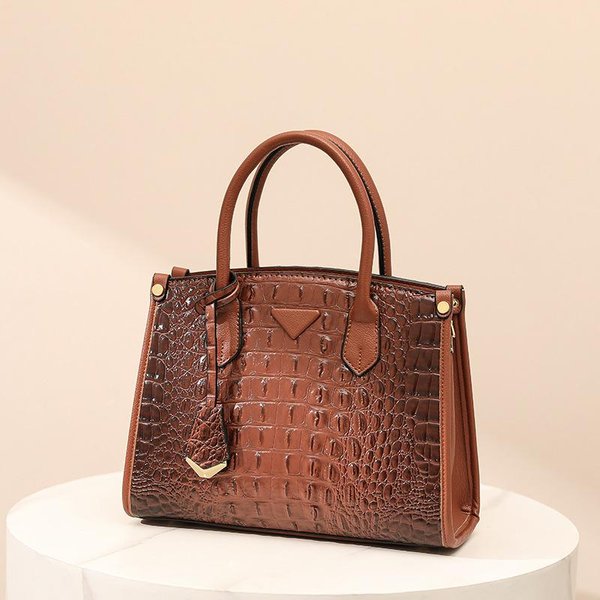 Europejska I AmerykańSka Retro Nowa Modna Torba Na Ramię Miejska Prosta Torba O DużEj PojemnośCi WzóR Krokodyla Damska Torba Crossbody Brown-image