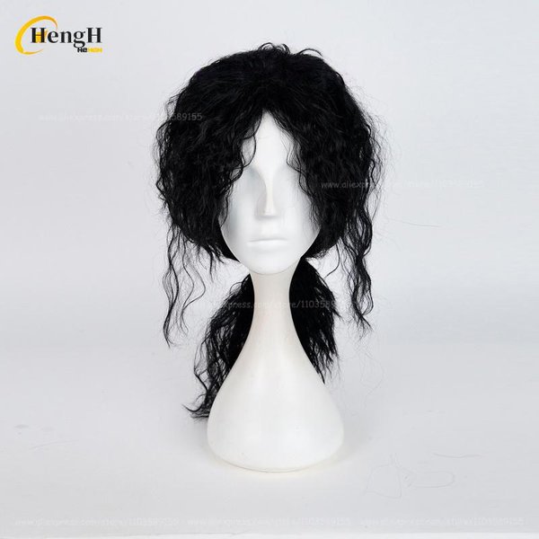 Anime Michael Jackson DłUgie 50Cm Czarne KręCone WłOsy Cosplay Peruka Anime Odporna Na CiepłO Syntetyczne WłOsy Peruki Na Imprezę Halloweenową Black-image