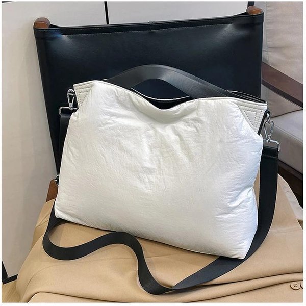 Nylonowa Torba Crossbody O DużEj PojemnośCi Z ZapięCiem Hasp Wysokiej JakośCi Modna Torba Na Ramię MięKka Wszechstronna Modna Torebka Dla Kobiet BiałY-image