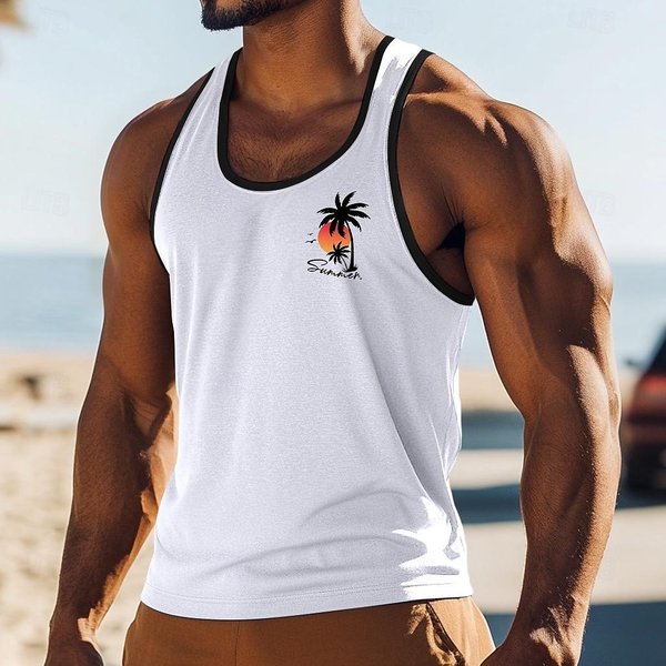 Camiseta Sin Mangas Chaleco Camiseta Sin Mangas Camisa Sin Mangas Camisa Para MúSculos Sin Mangas Cuello Redondo Verano Palmera Deportiva 4XL-image