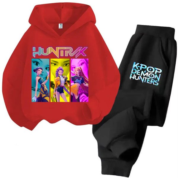 Kpop Demon Hunters Bluzy + Spodnie DziecięCe Jesienne Bluzy Z DłUgim RęKawem Pulower Dziewczynki ChłOpcy Wygodne Stroje 130 Black-image
