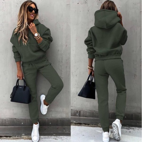 Jesień Zima Moda Polar DłUgi RęKaw Sportowy Codzienny Bluza Zestaw 2 CzęśCiowy Dresowy StróJ 3XL Gray-image