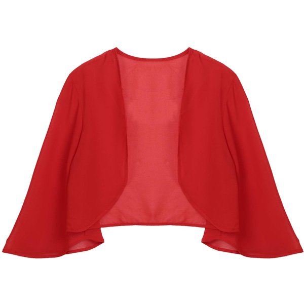 Chaqueta Bolero De Gasa Para Mujer, Frente Abierto, Manga 3/4, CáRdigan Recortado Para Fiesta De Boda M Rojo-image