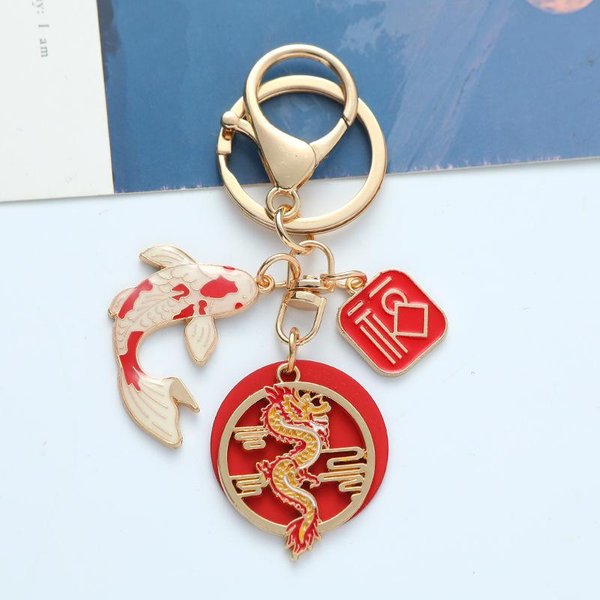 Llavero ÉTnico Estilo DragóN Y FéNix Koi Para Mujer Moda Esmalte Goteado Suerte Llavero Bolso Colgante Llave De Coche JoyeríA Regalo-image