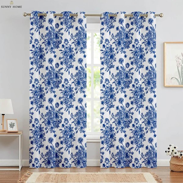 Cortinas Estampadas Florales Acuarela Estilo Pastoral Fibra De PoliéSter Lavables A MáQuina Decorativas Para Dormitorio Sala De Estar 2 Piezas W50Xh140(Cm)X2Pcs&Grommet Top-image