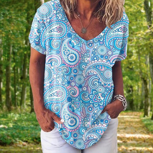 Moda Damska T-Shirt 3D Kwiatowy Print Topy Koszulki V Neck KróTkie RęKawy Ubrania Damskie Lato DużY Rozmiar T Shirt Odzież Damska S White-image