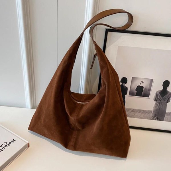 Vintage Suede Tote Bag Dla Kobiet Jesień Zima Nowa DużA Pojemność Torby Na Ramię Do Pracy Trend Mody Torby Pod Pachami-image