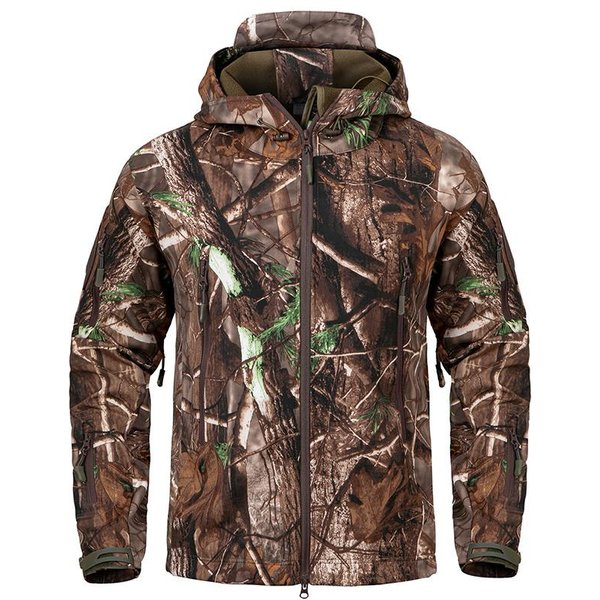 Chaqueta De Caza De Camuflaje Impermeable De Concha Suave Para Hombre, Forro Polar CáLido Con Capucha, Ropa De Caza De Camuflaje, Abrigo TáCtico Militar, Cortavientos Para Exteriores, Talla Ee. Uu. US XXL Gray-image