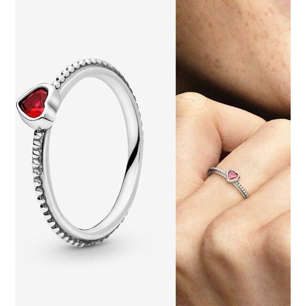 Anillo De Plata De Ley 925 Con Brillo Plateado Y CorazóN De Cristal Para Mujer, Regalo De Fiesta De Boda, JoyeríA De Moda 9 Rojo Rosa-image