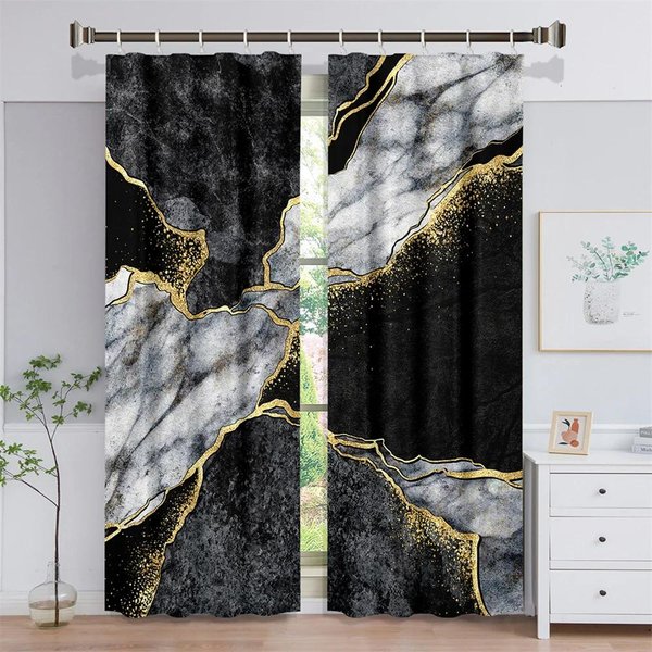 3D Nowoczesna Czarno-ZłOta Abstrakcyjna Sztuka Marmur Elegancki Design 2 Sztuki Cienkie ZacieniająCe ZasłOny Okienne Do Dekoracji Salonu Sypialni 100W130H(Cm)40X51In&Grommet Top Gray-image