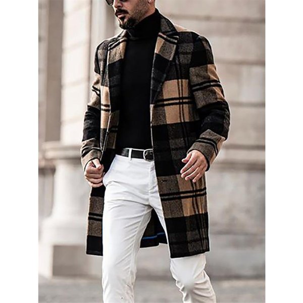 Abrigo De Lana A Cuadros Para Hombre, OtoñO E Invierno, Abrigo De Lana Mediano Y Largo 4XL Black-image